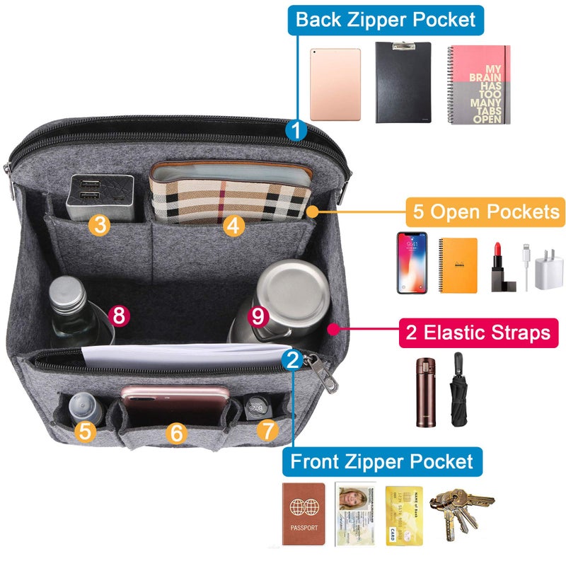 Yoillione Felt Backpack Organizer Insert for Women and Men, Large Travel Rucksack Insert with High Capacity, Lightweight Bag Organizer with Zipper Pockets - Image 4